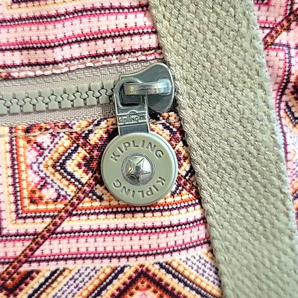 Kipling Geometric Patterned Pink and Gray Bag - Picture 4 of 9